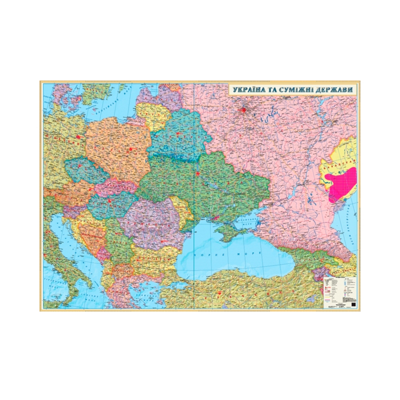 Карта «Україна та суміжні держави».  М— б: 1:1 500 000 (ламінований картон на планках).