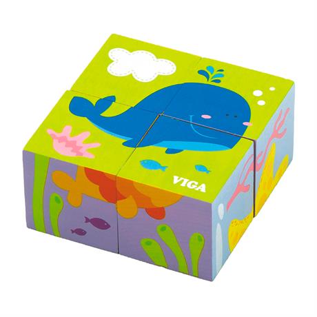 Дерев'яні кубики—пазл Viga Toys Підводний світ (50161)