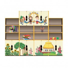 Стінка «Українські традиції» 3220х410х1885 мм (Складається з елементів: 5401×2, 5402+Ф4 УТ, 5402+Ф3 УТ, 5404+Ф1 УТ, 5404+Ф2 УТ ) Колір: Дуб молочний, Жасм