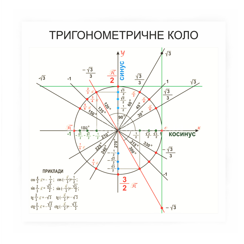 Тригонометричне коло (ламінований картон,  магнітні кріплення)