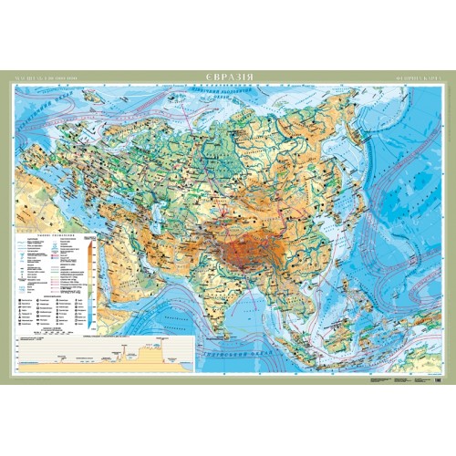 Євразія. Фізична карта м-б 1:10 000 000 картон ламінована.