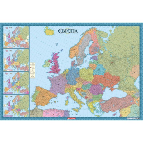 Політична карта Європи (з врізками) м-б 1:4 150 000 картон на планках